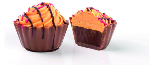 Cupcake-Pralinen "Orange-Karamell", 4 Stück in Klarsichtbox