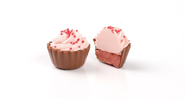 Cupcake-Pralinen "Erdbeer", 4 Stück in Klarsichtbox